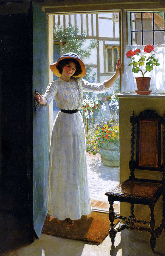  William Henry Margetson At The Cottage Door - Canvas Art Print
