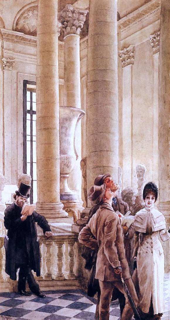  James Tissot At the Louvre (also known as Foreign Visitors at the Louvre) - Canvas Art Print