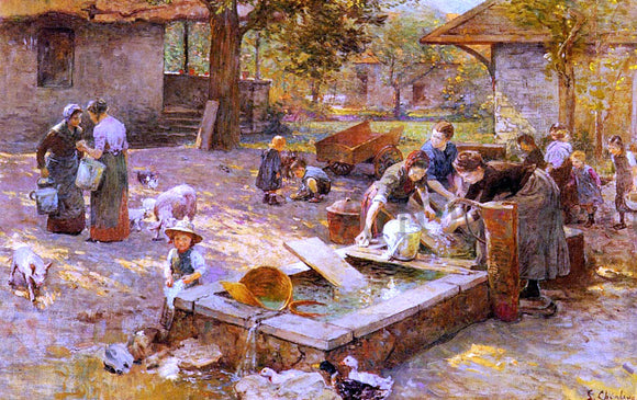  Luigi Chialiva At The Washing Place - Canvas Art Print