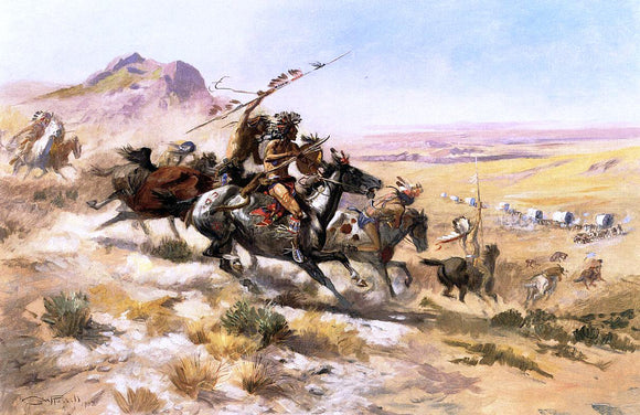  Charles Marion Russell Attack on a Wagon Train - Canvas Art Print