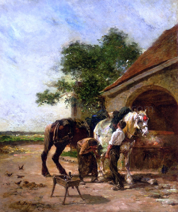  Charles Emile Jacque Attending to the Horses - Canvas Art Print
