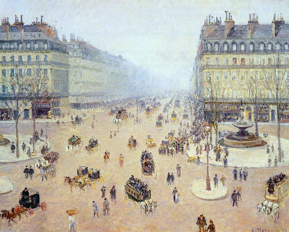  Camille Pissarro Avenue de l'Opera, Place du Thretre Francais: Misty Weather - Canvas Art Print