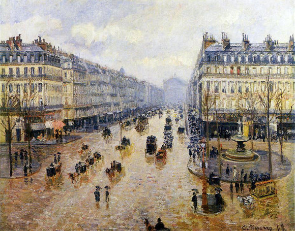  Camille Pissarro Avenue de l'Opera: Rain Effect - Canvas Art Print