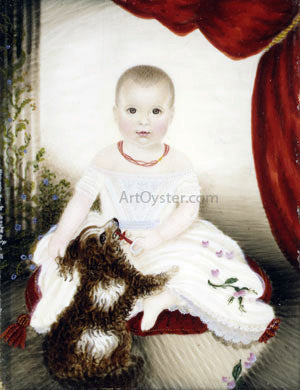  Moses B Russell Baby with Rattle and Dog - Canvas Art Print