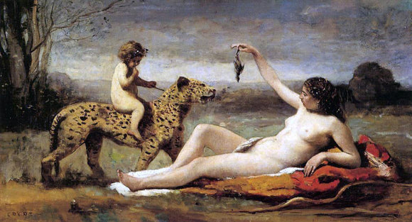  Jean-Baptiste-Camille Corot Bacchante with a Panther - Canvas Art Print