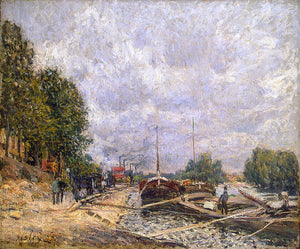  Alfred Sisley Barges at Billancourt - Canvas Art Print