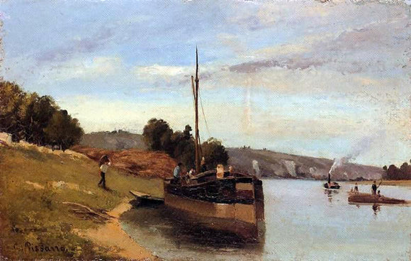 Camille Pissarro Barges at Le Roche Guyon - Canvas Art Print