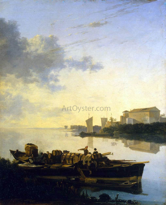  Adam Pynacker Barges on a River - Canvas Art Print