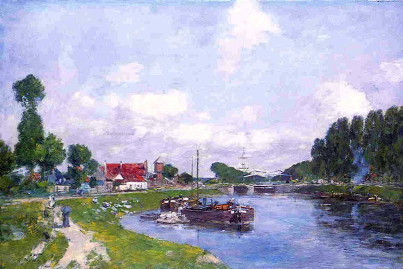 Eugene-Louis Boudin Barges on the Canal, Saint-Valery-sur-Somme - Canvas Art Print