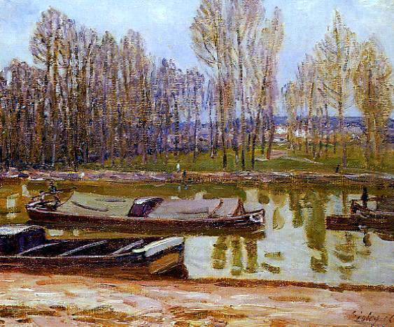  Alfred Sisley Barges on the Loing Canal, Spring - Canvas Art Print