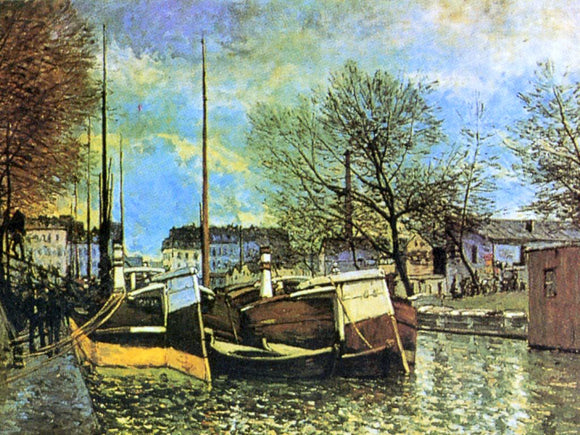  Alfred Sisley A Scene of Barges on the Saint-Martin Canal - Canvas Art Print