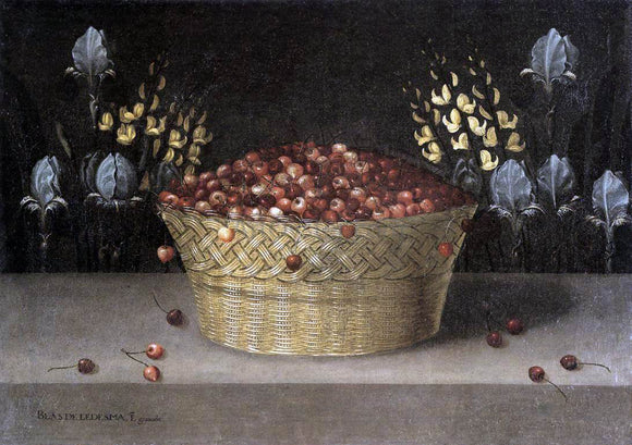  Blas De Ledesma Basket of Cherries and Flowers - Canvas Art Print