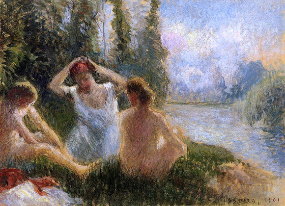  Camille Pissarro Bathers Seated on the Banks of a River - Canvas Art Print