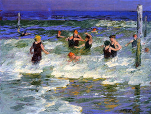  Edward Potthast Bathing in the Surf - Canvas Art Print