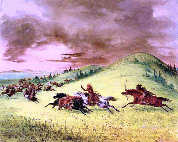  George Catlin Battle between Sioux and Sauk and Fox - Canvas Art Print