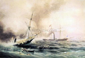  Xanthus Russell Smith Battle of "Kearsarge" & "Alabama" 1892 - Canvas Art Print