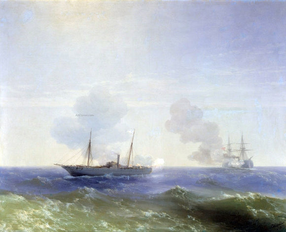  Ivan Constantinovich Aivazovsky Battle of steamship Vesta and Turkish ironclad. - Canvas Art Print