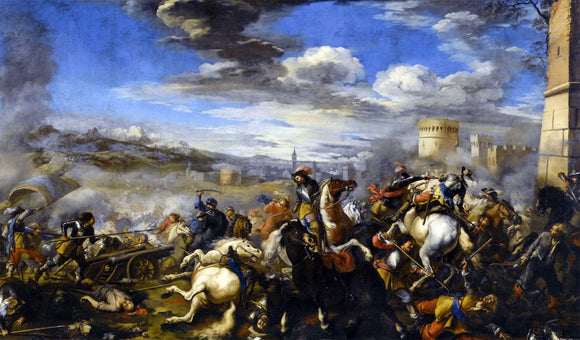  Jacques Courtois Battle Scene with Infantry Cavalry and Cannon - a Fortress and a City Beyond - Canvas Art Print