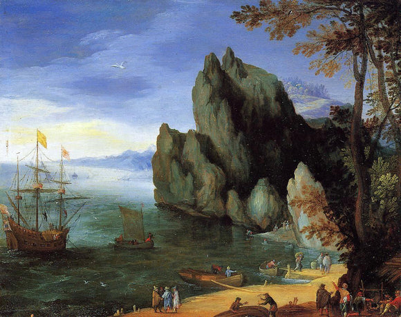  The Elder Jan Bruegel Bay with Ship of War - Canvas Art Print