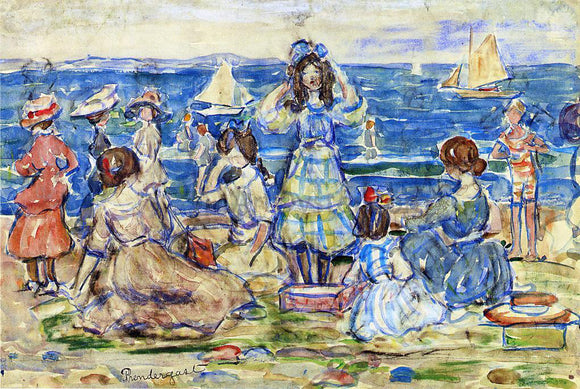  Maurice Prendergast Beach Scene with Boats - Canvas Art Print