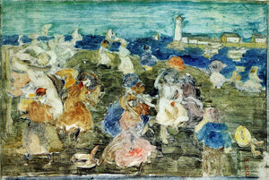  Maurice Prendergast Beach Scene with Lighthouse (also known as Children at the Seashore) - Canvas Art Print