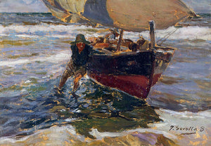  Joaquin Sorolla Y Bastida Beaching the Boat (study) - Canvas Art Print