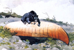  Winslow Homer Bear and Canoe - Canvas Art Print