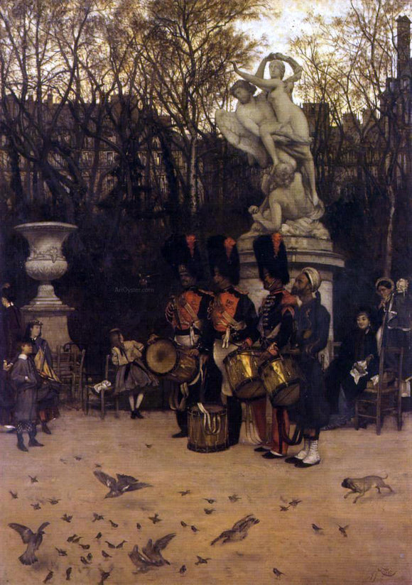  James Tissot Beating the Retreat in the Tuilleries Gardens - Canvas Art Print