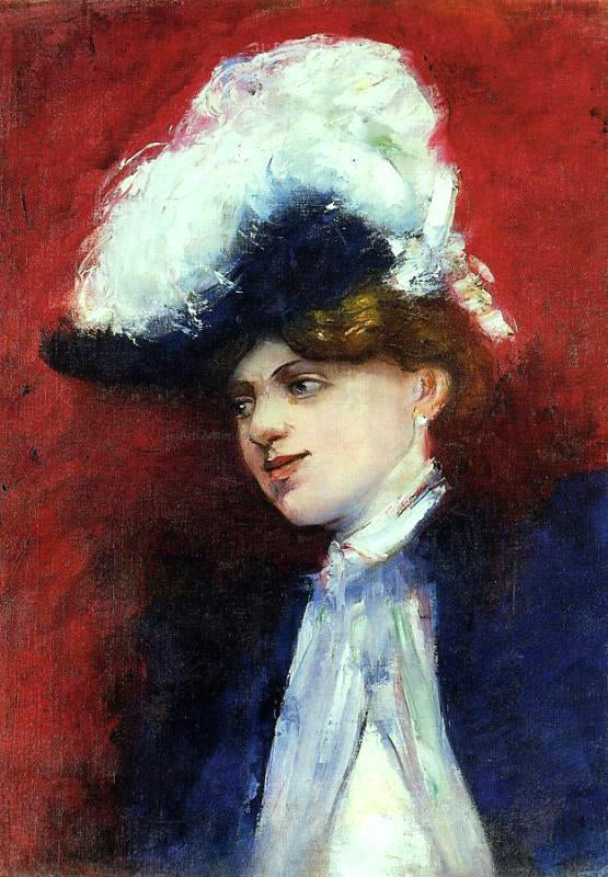  Lesser Ury Beautiful Woman with Feathered Hat - Canvas Art Print