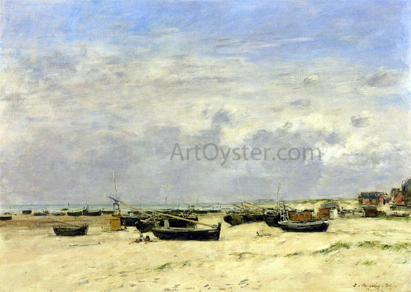  Eugene-Louis Boudin Berck, Boats aground on the Beach - Canvas Art Print