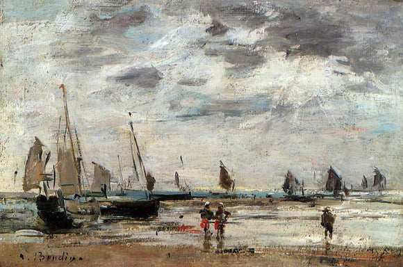  Eugene-Louis Boudin Berck, Jetty and Sailing Boats at Low Tide - Canvas Art Print