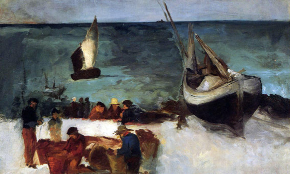  Edouard Manet Berck Seascape: Fishing Boats and Fishermen - Canvas Art Print