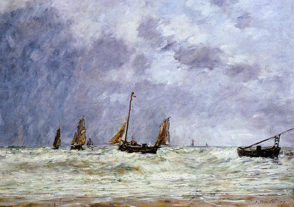  Eugene-Louis Boudin Berck, the Departure of the Boats - Canvas Art Print