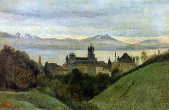  Jean-Baptiste-Camille Corot Between Lake Geneva and the Alps - Canvas Art Print