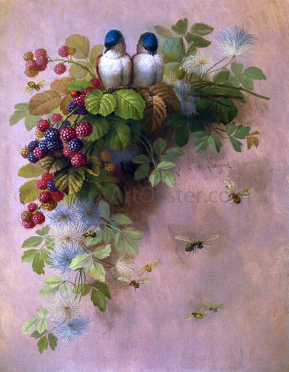  Raoul Paul Maucherat De Longpre Birds, Bees and Berries - Canvas Art Print