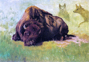  Albert Bierstadt Bison with Coyotes in the Background - Canvas Art Print