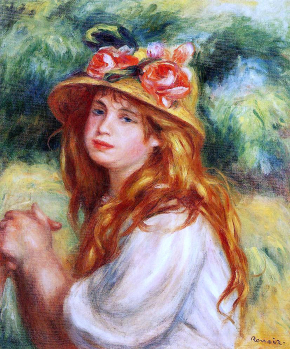  Pierre Auguste Renoir Blond in a Straw Hat (also known as Seated Girl) - Canvas Art Print