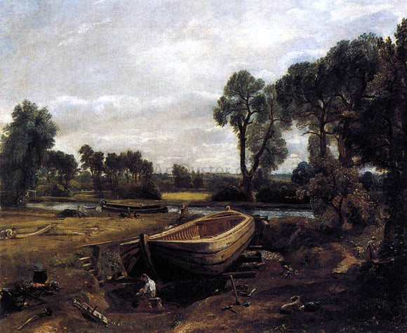 John Constable Boat-Building near Flatford Mill - Canvas Art Print