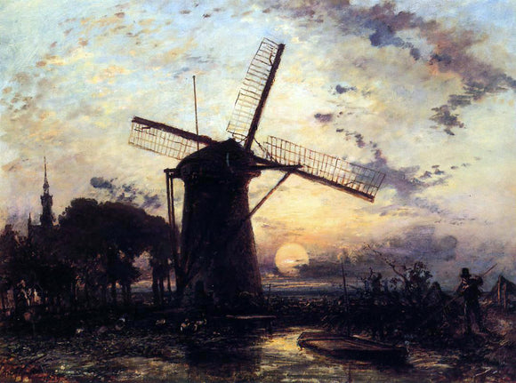 Johan Barthold Jongkind Boatman by a Windmill at Sundown - Canvas Art Print