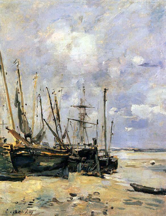  Eugene-Louis Boudin Boats at the Beach at Low Tide - Canvas Art Print
