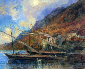  Albert Lebourg Boats by the Banks of Lake Geneva at Saint-Gingolph - Canvas Art Print