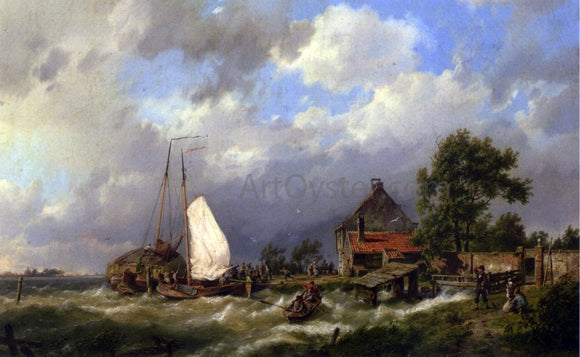  The Elder Hermanus Koekkoek Boats Docking in an Estuary - Canvas Art Print