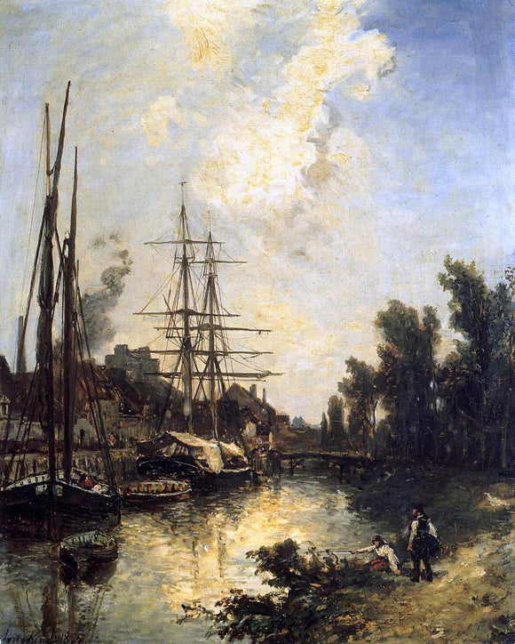  Johan Barthold Jongkind Boats Dockside - Canvas Art Print