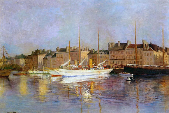  Edmond Marie Petitjean Boats in Port - Canvas Art Print