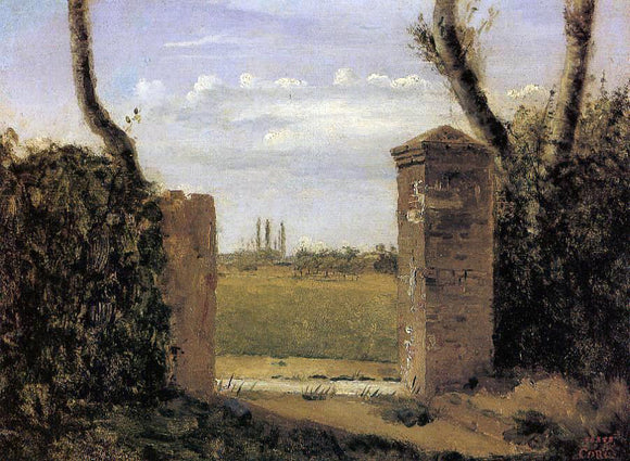  Jean-Baptiste-Camille Corot Boid-Guillaumi, near Rouen - A Gate Flanked by Two Posts - Canvas Art Print
