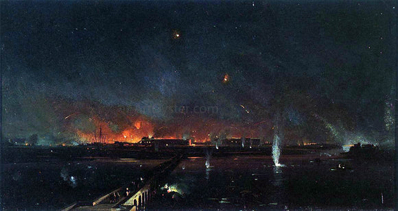  Ippolito Caffi Bombardment of Marghera on the Night of May 24, 1849 - Canvas Art Print