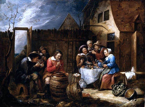  Gillis Van Tilborgh Boors Eating Drinking and Smoking Outside a Cottage - Canvas Art Print