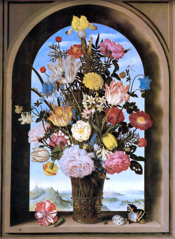  The Elder Ambrosius Bosschaert Bouquet in an Arched Window - Canvas Art Print