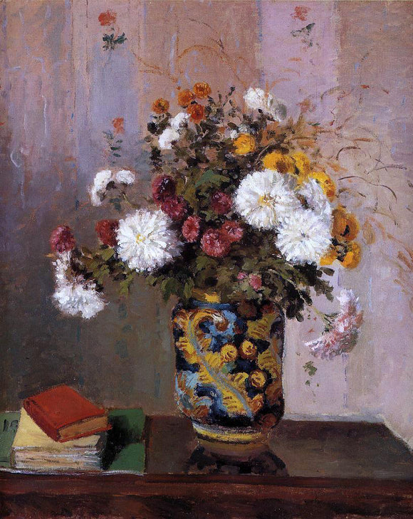  Theodore Robinson Bouquet of Flowers: Chrysanthemums in a China Vase - Canvas Art Print