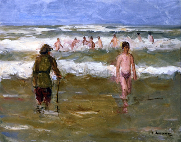  Max Liebermann Boys Bathing with Beach Warden - Canvas Art Print